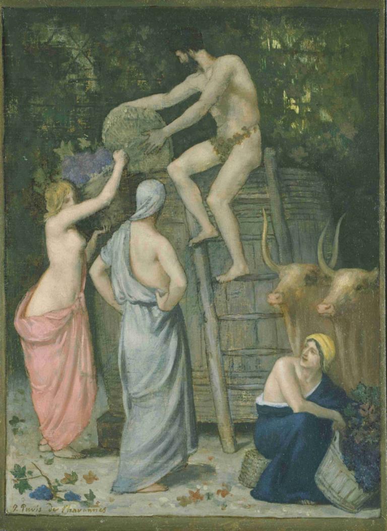 The Wine Press,De wijnpers,Pierre Puvis de Chavannes,Olieverf,Olieverf, parodie op beeldende kunst