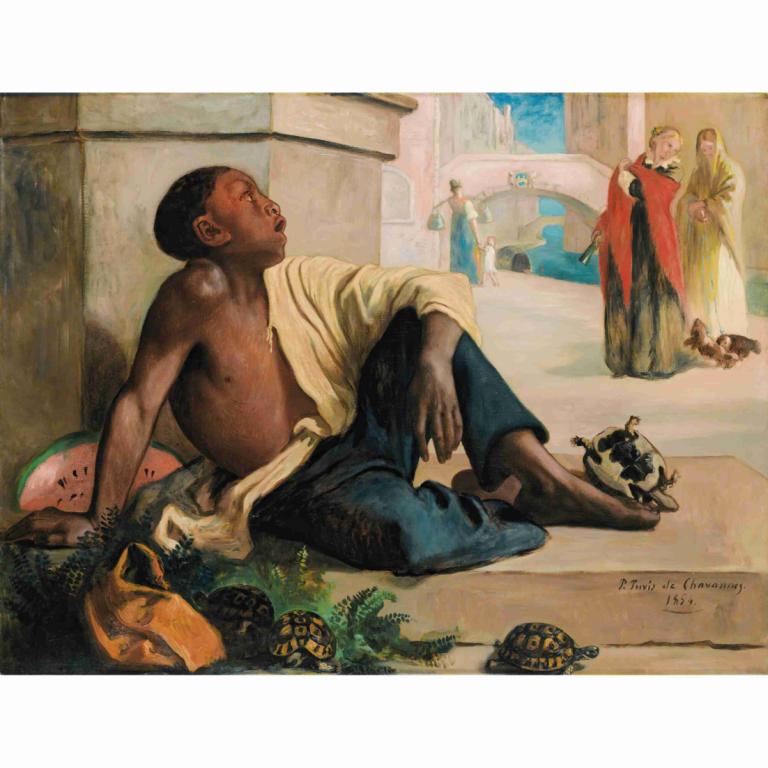 Tortoise's seller in Venice,Schildpaddenverkoper in Venetië,Pierre Puvis de Chavannes,Olieverf,Olieverf