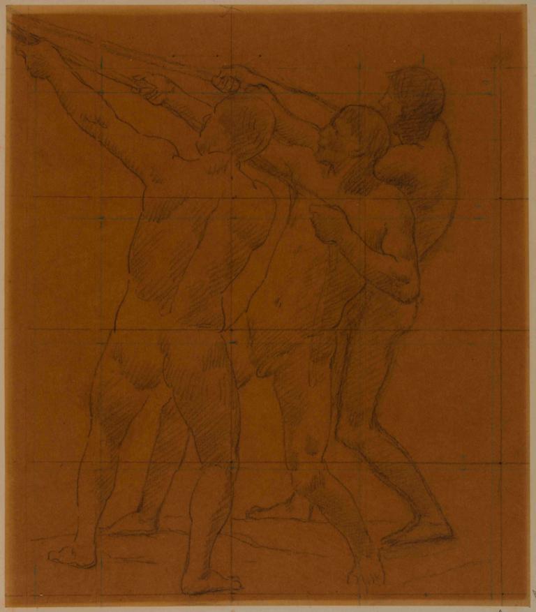 Trois hommes nus debout, tirant sur des cordes,세 명의 벌거벗은 남자가 서서 밧줄을 당기고 있습니다.,Pierre Puvis de Chavannes