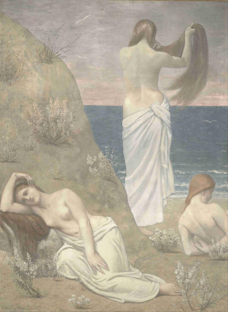 Young Girls by the Seaside,Jonge meisjes aan de kust,Pierre Puvis de Chavannes,Olieverf,Olieverf