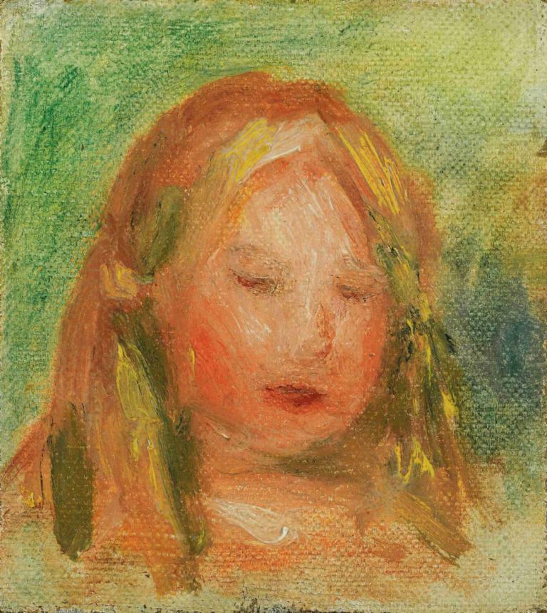 Étude; Tête D'enfant,Pierre-Auguste Renoir,Oil Painting,Oil Painting, 1girl, solo, closed eyes, portrait