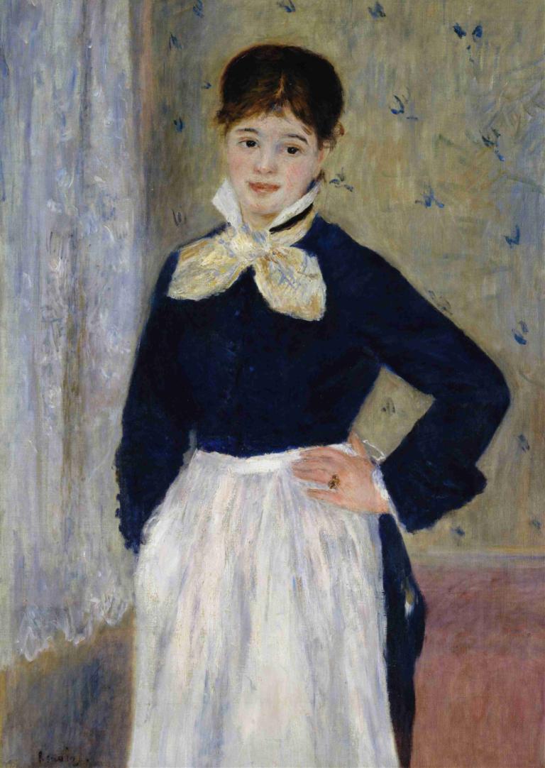 A Waitress at Duval's Restaurant,Pierre-Auguste Renoir,Oil Painting,Oil Painting, solo, 1girl, short hair