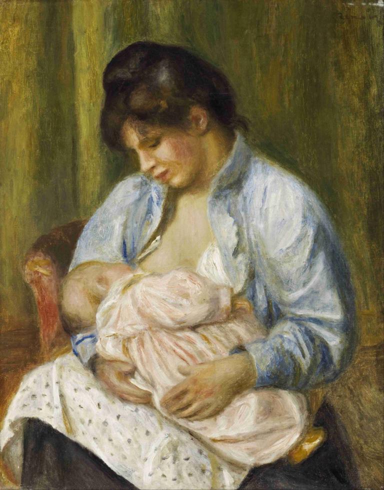 A Woman Nursing a Child,Una mujer amamanta a su hijo,Pierre-Auguste Renoir,Pintura al óleo,Pintura al óleo