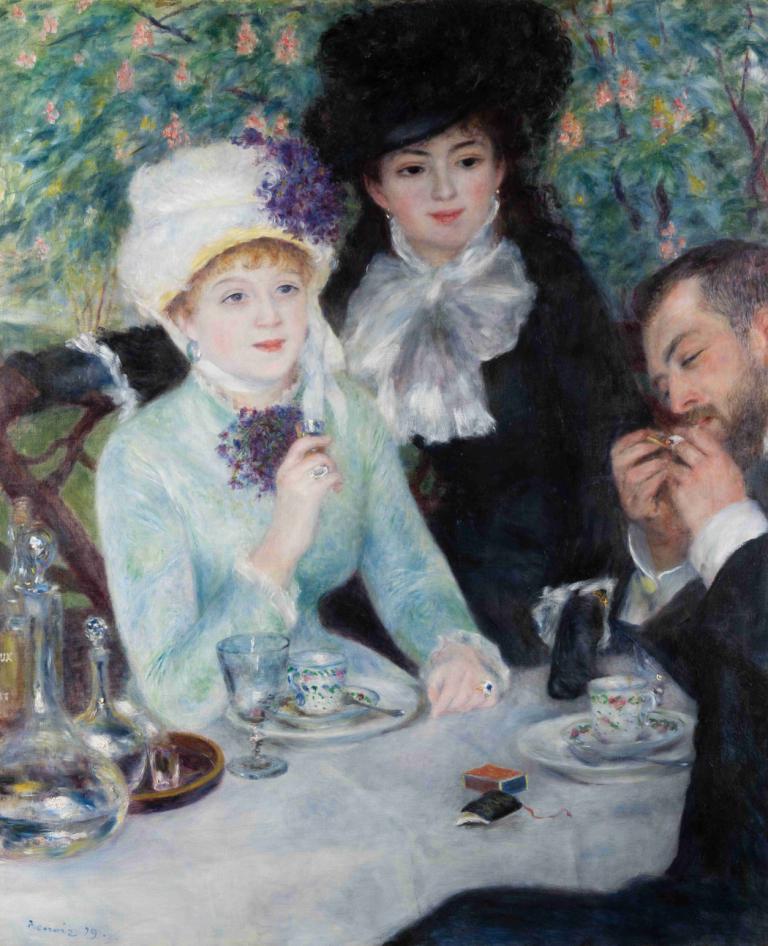 After the Luncheon,Pierre-Auguste Renoir,Oil Painting,Oil Painting, multiple girls, hat, jewelry, blonde hair