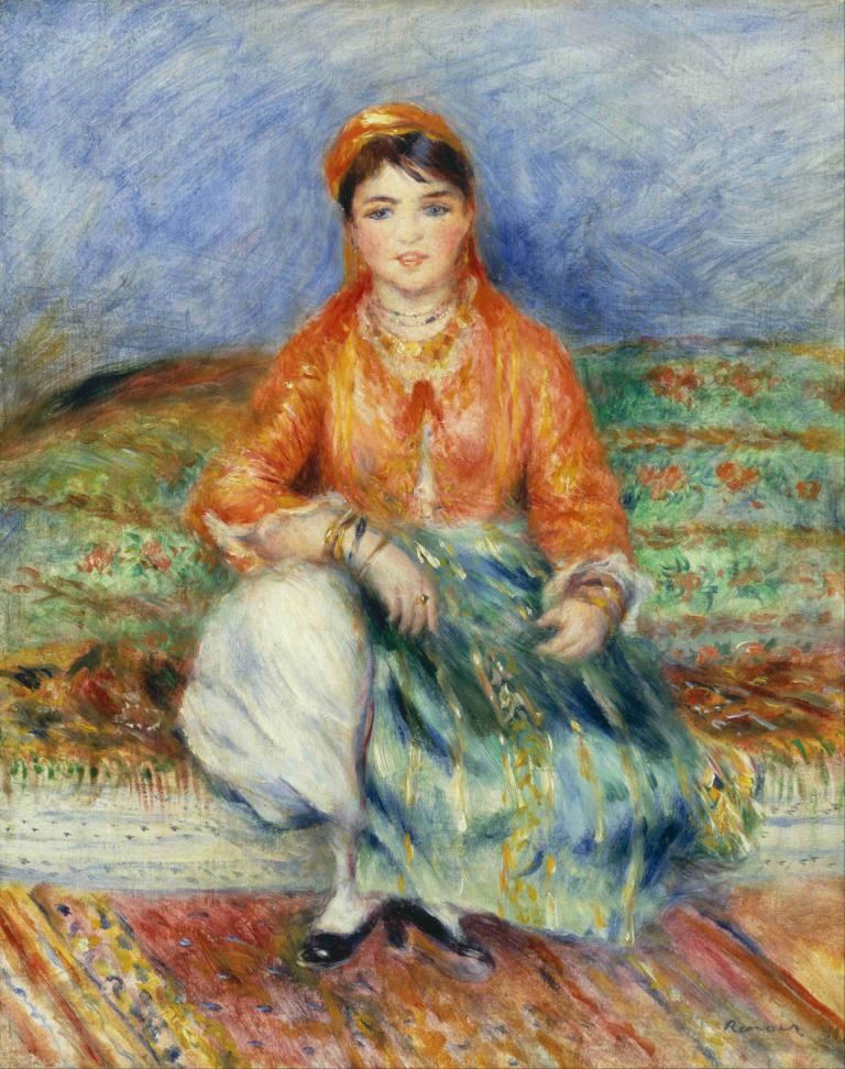 Algerian Girl,Niña argelina,Pierre-Auguste Renoir,Pintura al óleo,Pintura al óleo, 1 chica, solo, joyas