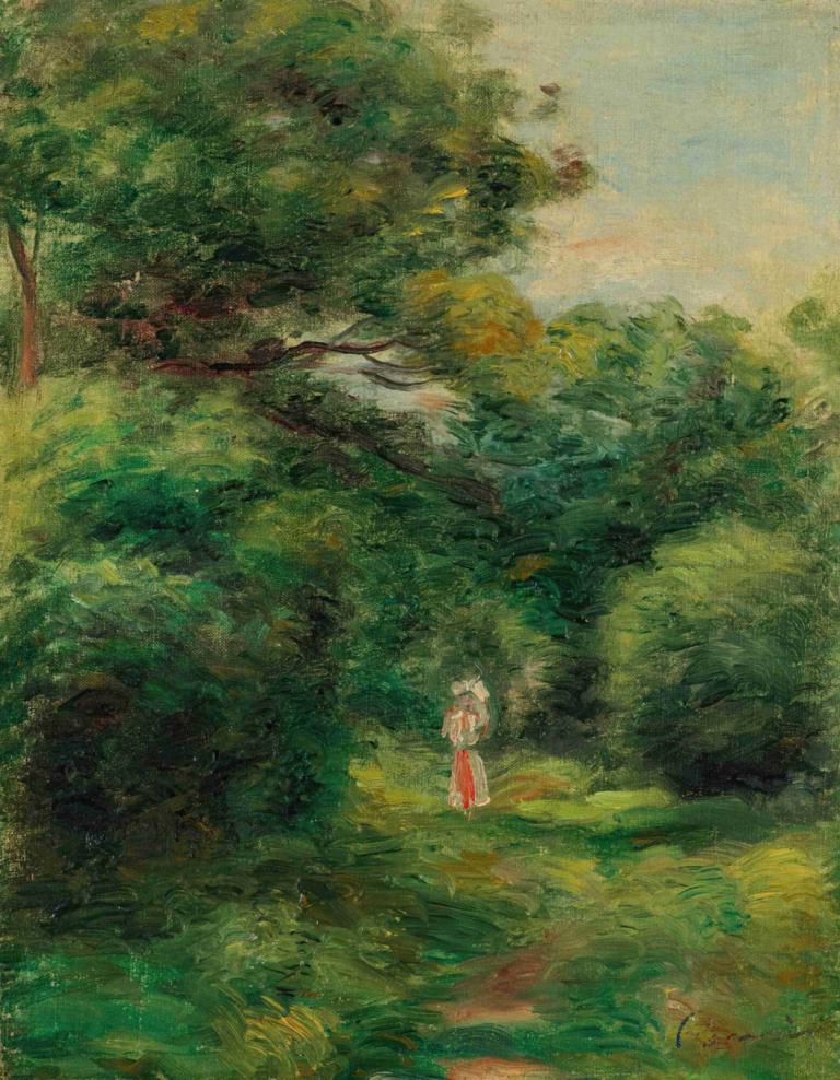 Allée Dans Un Bois, Femme Avec Enfant Dans Les Bras,Pierre-Auguste Renoir,Oil Painting,Oil Painting, solo