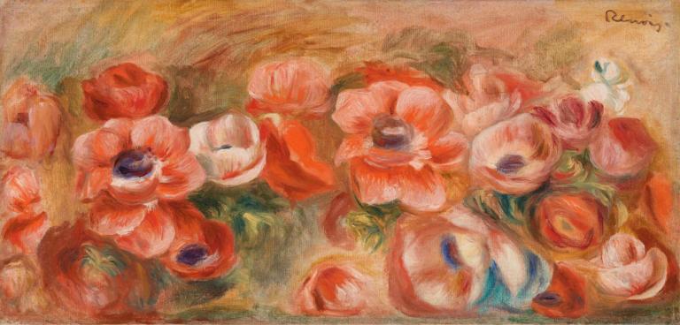 Anemones (Anémones),Pierre-Auguste Renoir,Oil Painting,Oil Painting, flower, no humans, red flower