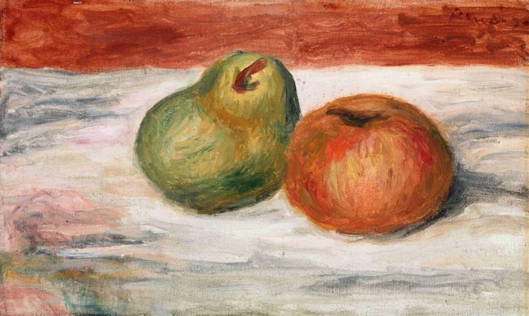 Apple and Pear (Pomme et poire),Pierre-Auguste Renoir,Oil Painting,Oil Painting, no humans, food, fruit