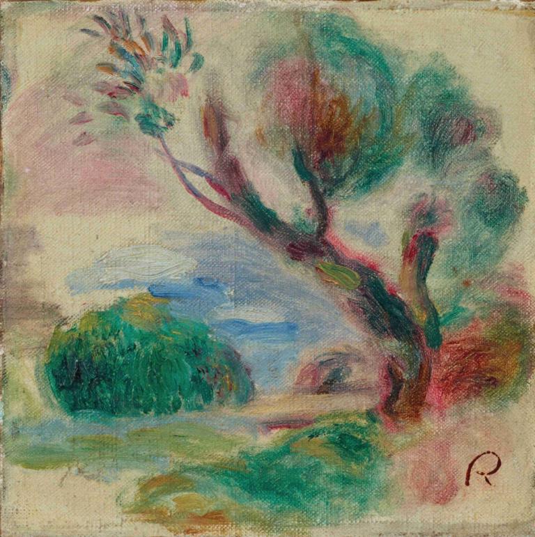 Arbre à Cagnes, au loin la mer,Pierre-Auguste Renoir,Oil Painting,Oil Painting, no humans, traditional media