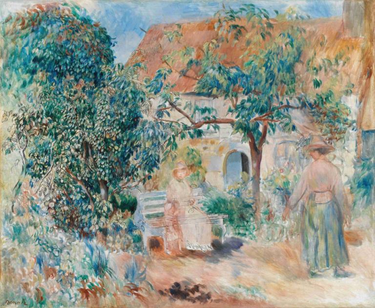 Au Jardin En Bretagne,Pierre-Auguste Renoir,Oil Painting,Oil Painting, hat, tree, outdoors, painting (medium)