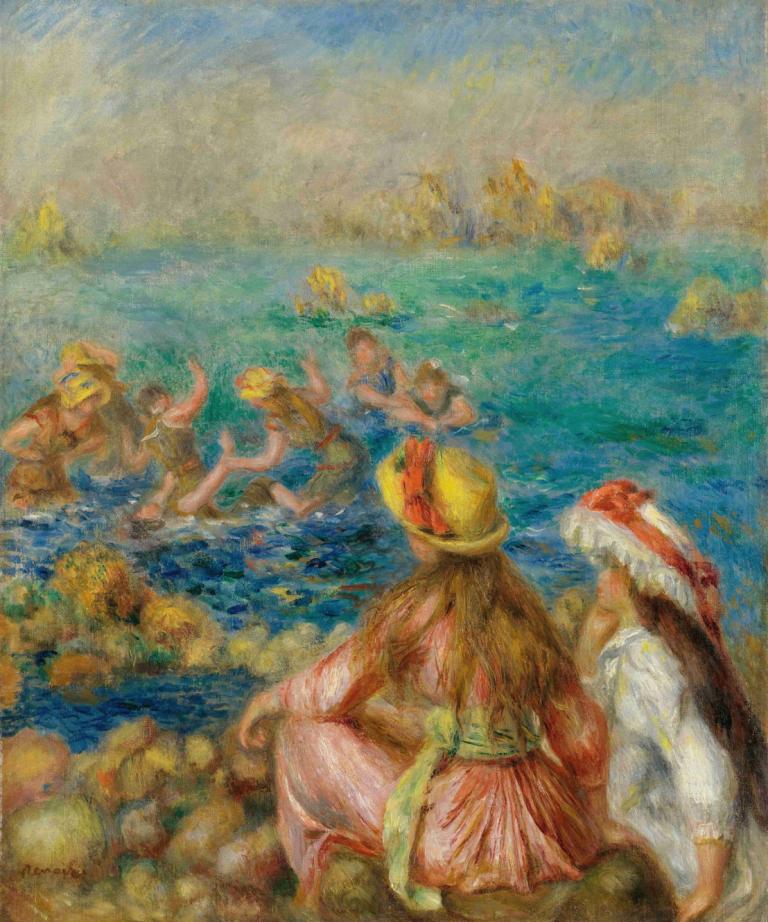 Baigneuses,Pierre-Auguste Renoir,Oil Painting,Oil Painting, painting (medium), fine art parody