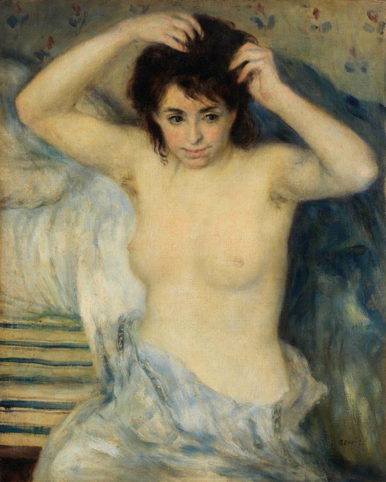 Before the Bath (Avant le bain),Pierre-Auguste Renoir,Oil Painting,Oil Painting, 1girl, solo, realistic