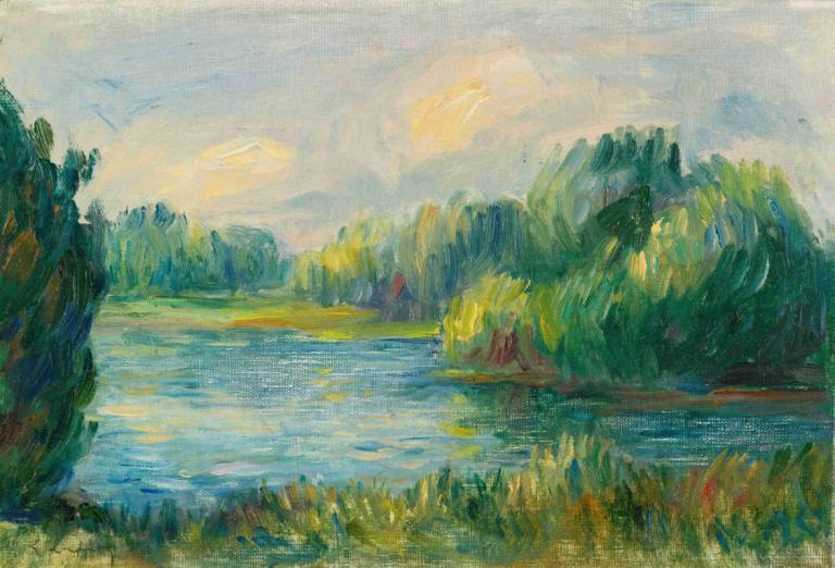 Bord De Rivière,Pierre-Auguste Renoir,Oil Painting,Oil Painting, scenery, outdoors, no humans, nature