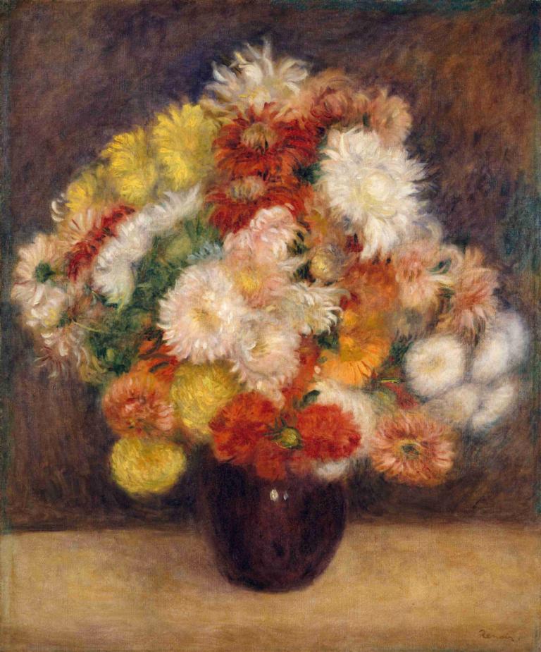 Bouquet Of Chrysanthemums,Pierre-Auguste Renoir,Oil Painting,Oil Painting, flower, no humans