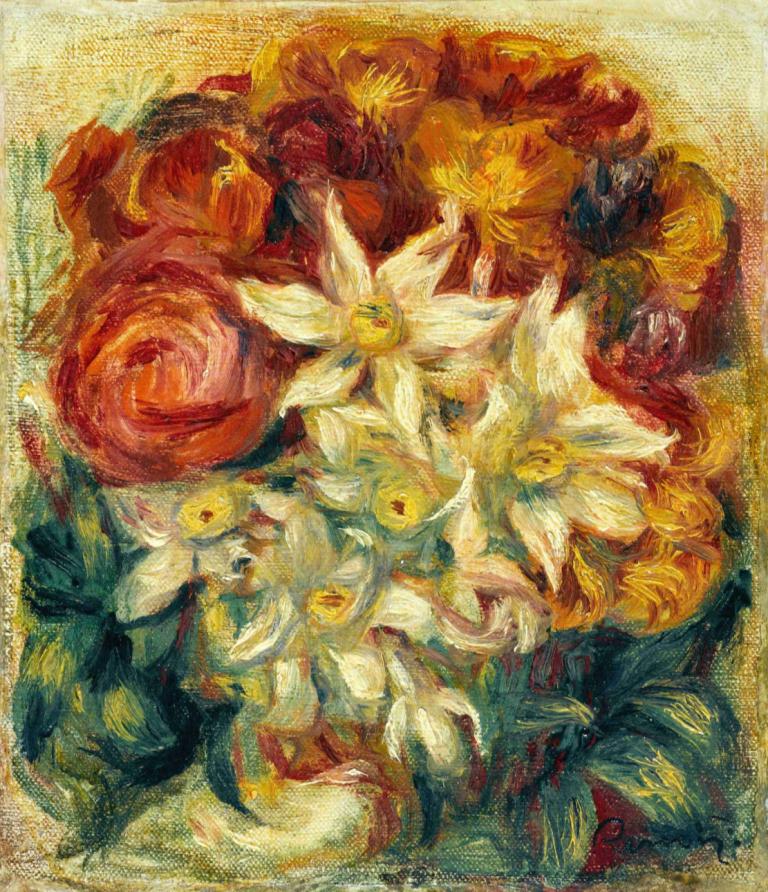 Bouquet de narcisses et de roses,Pierre-Auguste Renoir,Oil Painting,Oil Painting, flower, no humans