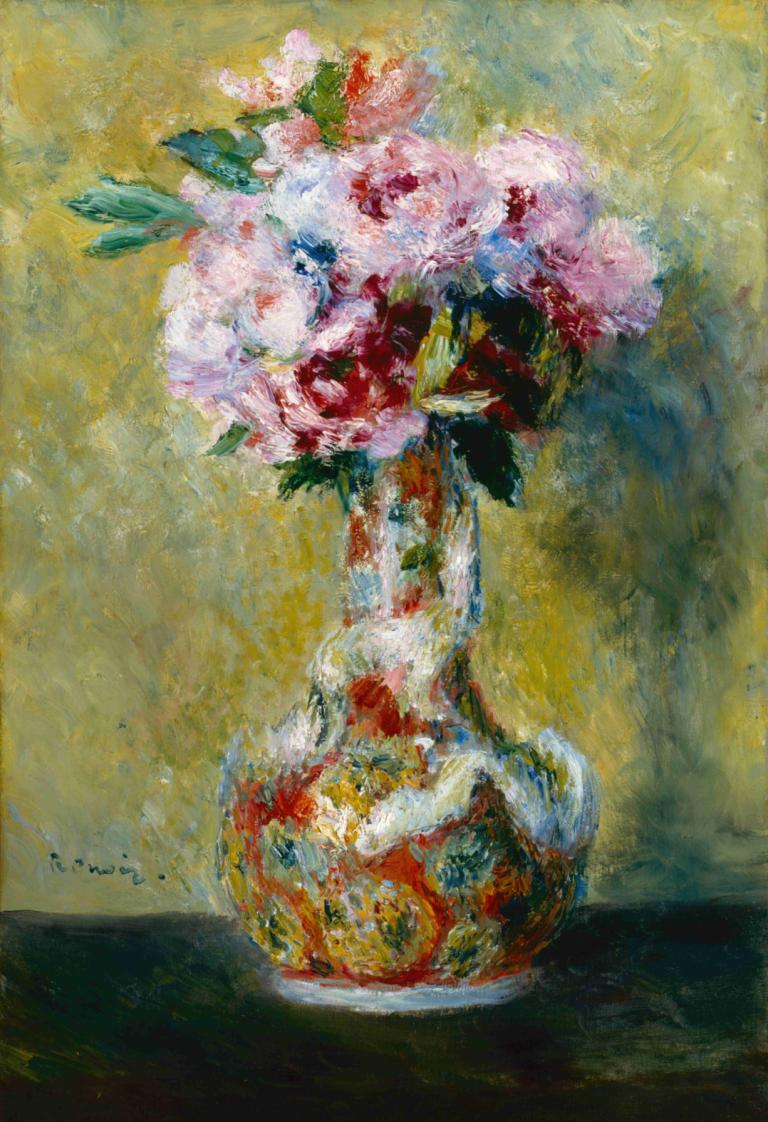 Bouquet in a Vase,Pierre-Auguste Renoir,Oil Painting,Oil Painting, no humans, still life, flower