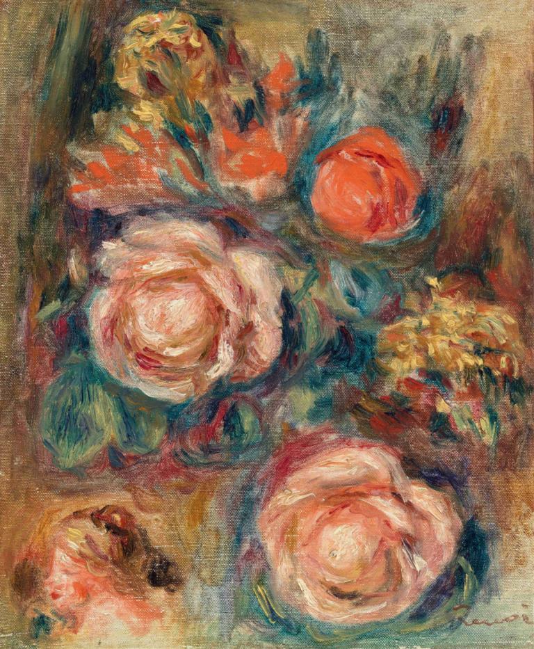 Bouquet of Roses (Bouquet de roses),Pierre-Auguste Renoir,Oil Painting,Oil Painting, flower, no humans, rose