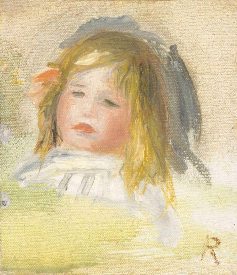 Child with Blond Hair,Pierre-Auguste Renoir,Oil Painting,Oil Painting, 1girl, solo, traditional media