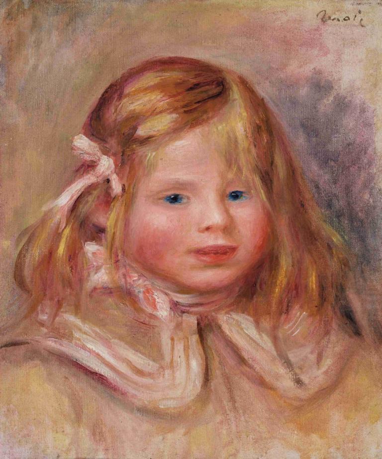 Coco au ruban rose,Coco z różową wstążką,Pierre-Auguste Renoir,Obraz olejny,Obraz olejny, solo, 1 dziewczyna