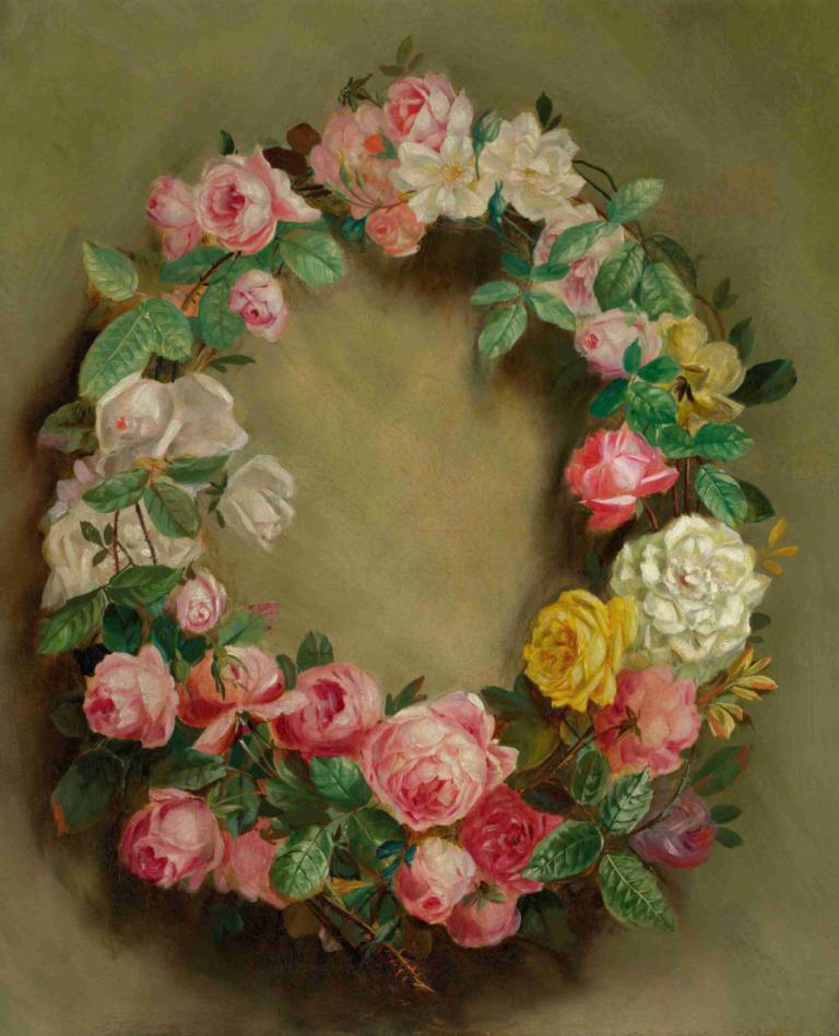 Couronne De Roses,Pierre-Auguste Renoir,Oil Painting,Oil Painting, no humans, flower, yellow flower, rose