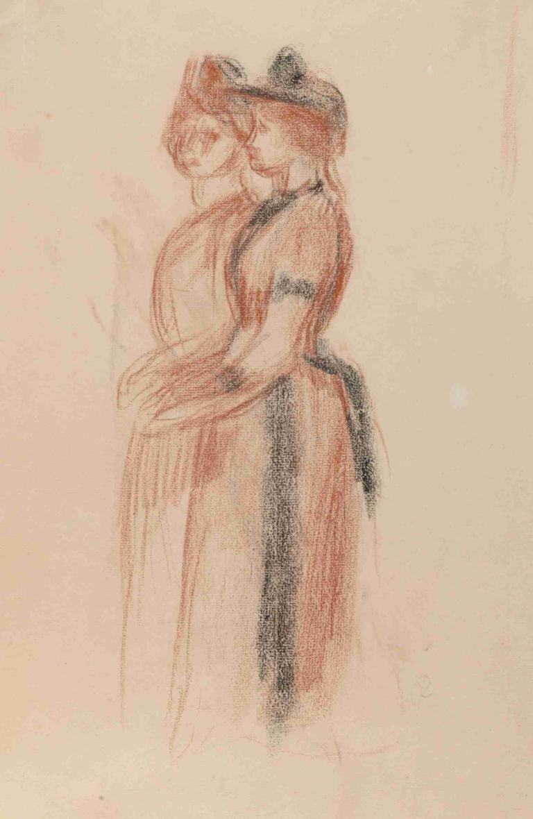 Deux élégantes,つのエレガントな,Pierre-Auguste Renoir,ピエール＝オーギュスト・ルノワール,油絵,油絵, 1女の子, 帽子, ソロ, ドレス, 従来のメディア, 長い髪