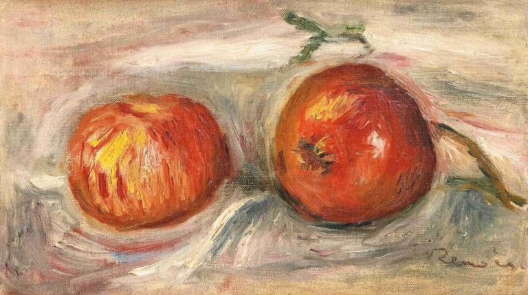 Deux Pommes,Pierre-Auguste Renoir,Oil Painting,Oil Painting, food, fruit, traditional media, food focus