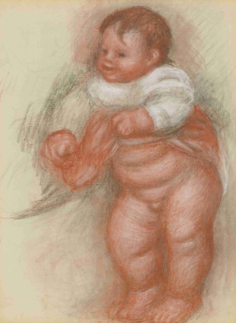 Enfant Nu Debout,Pierre-Auguste Renoir,Oil Painting,Oil Painting, fat, solo, male focus, 1boy, plump, fat man