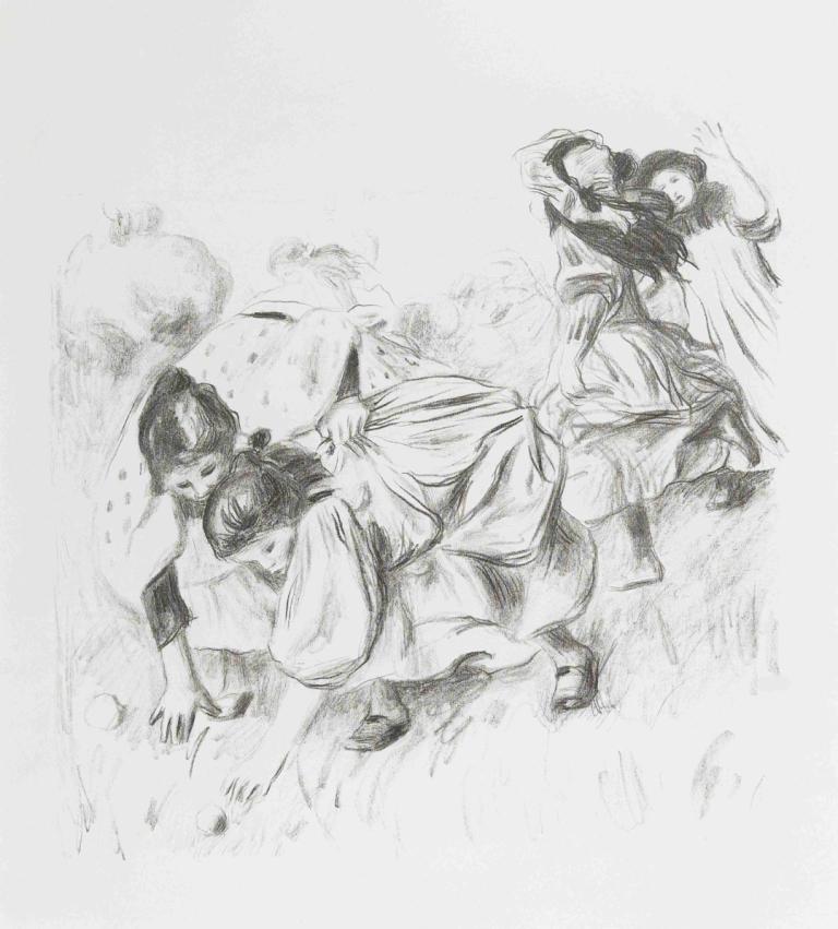 Enfants jouant à la balle,Kinderen spelen bal,Pierre-Auguste Renoir,Schetsen,Schetsen, monochroom