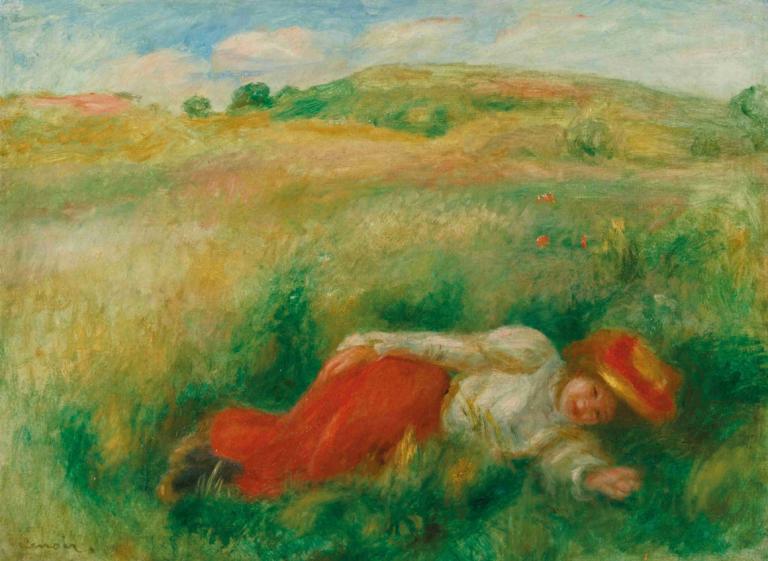 Femme Couchée Dans L'herbe,Kvinne som ligger i gresset,Pierre-Auguste Renoir,Oljemaleri,Oljemaleri, 1 jente