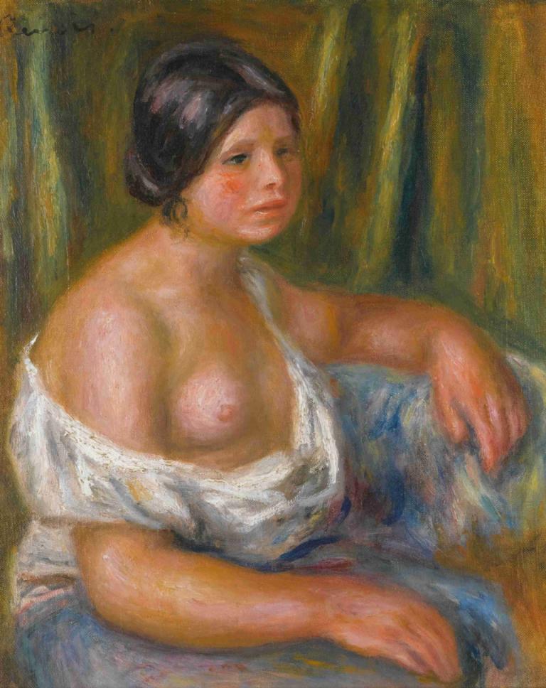 Femme En Bleu,Pierre-Auguste Renoir,Peinture à l'huile,Peinture à l'huile, 1fille, solo, réaliste