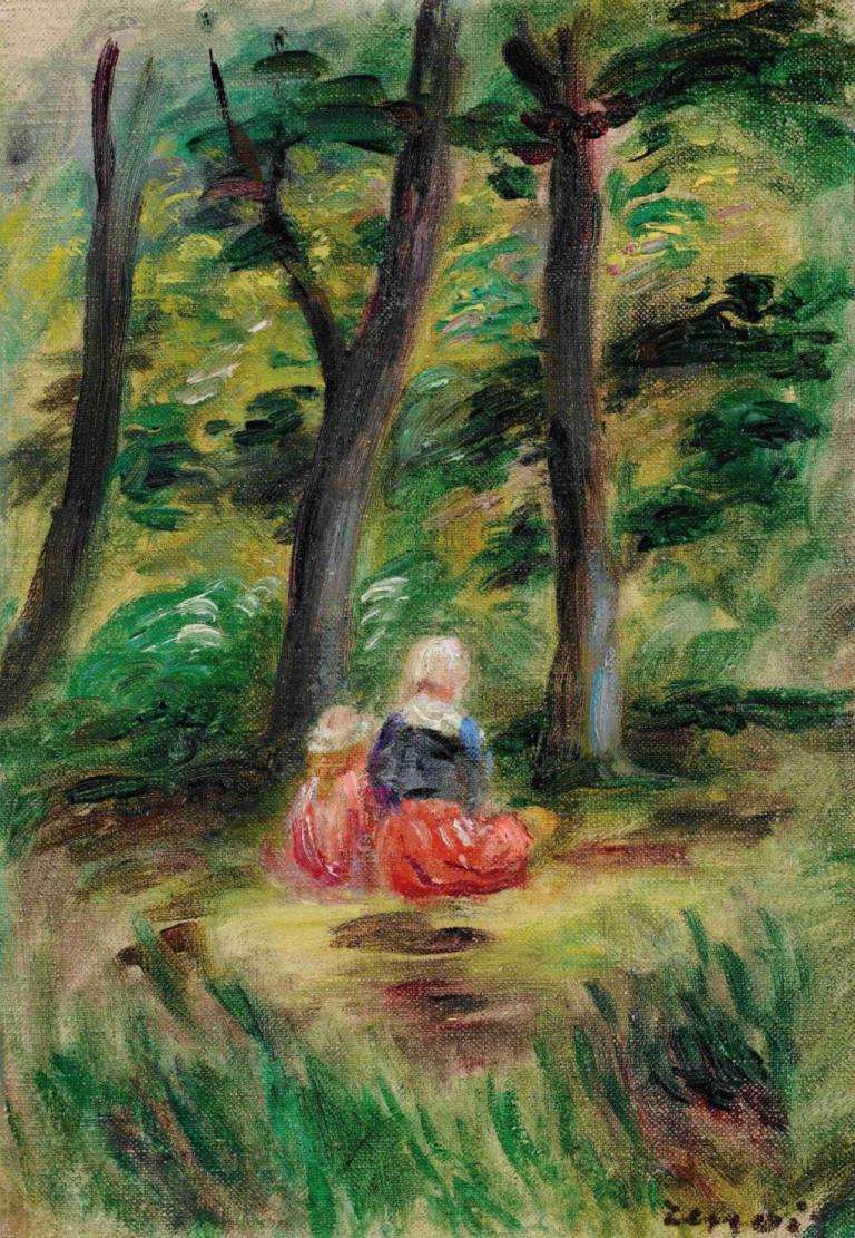 Femme Et Enfant Dans Un Paysage,風景の中の女と子供,Pierre-Auguste Renoir,ピエール＝オーギュスト・ルノワール,油絵,油絵, 木, 自然, 絵画（中）