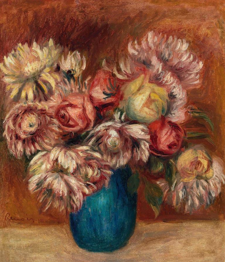 Flowers in a Green Vase (Fleurs dans un vase vert),Bloemen in een groene vaas,Pierre-Auguste Renoir,Olieverf