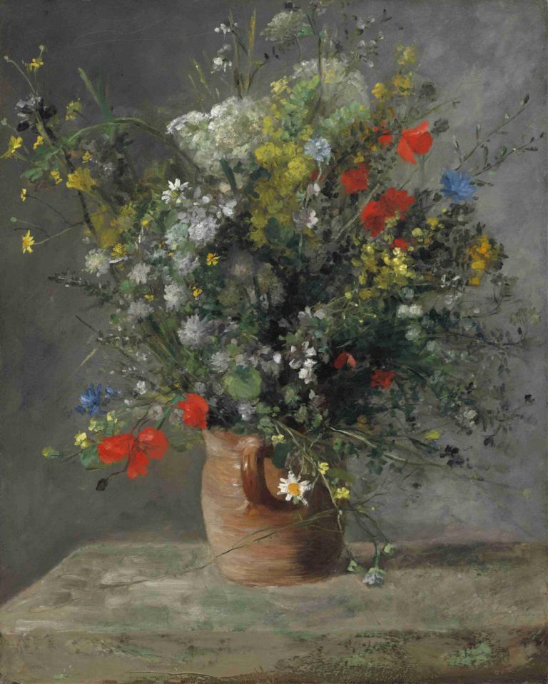 Flowers in a Vase,Bloemen in een vaas,Pierre-Auguste Renoir,Olieverf,Olieverf, bloem, geen mensen, plant