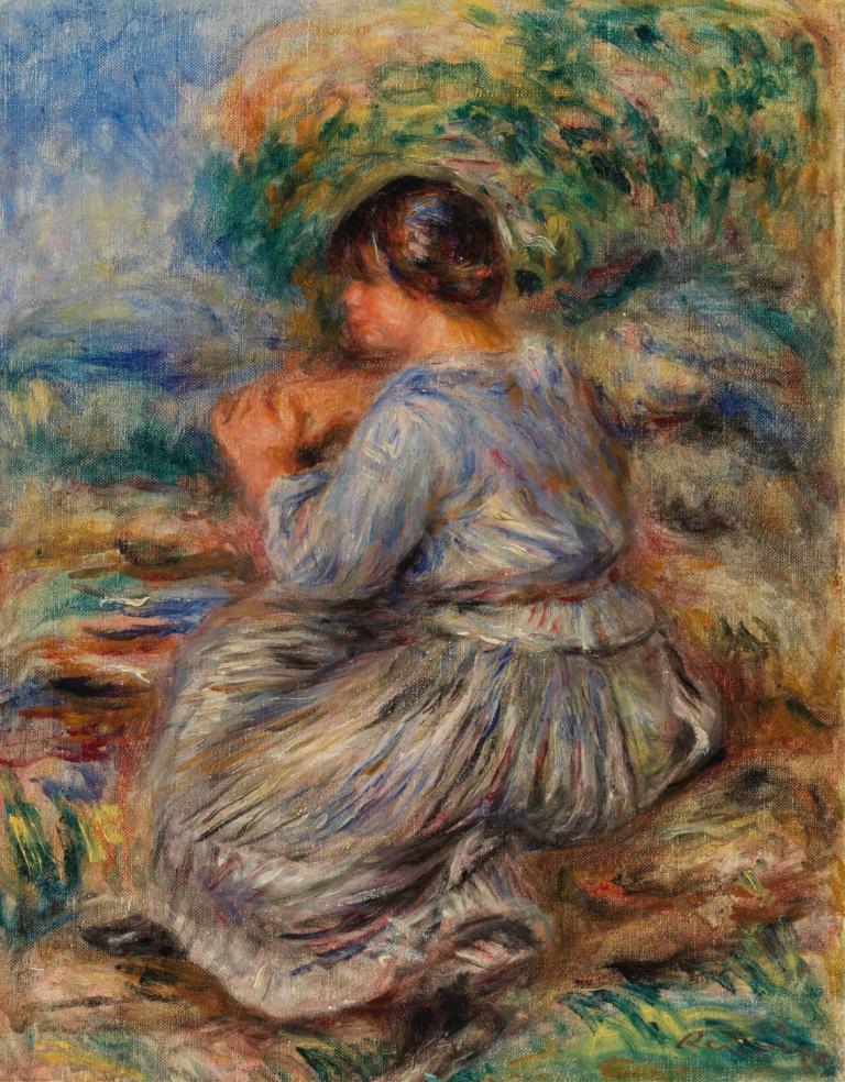 Girl Seated in a Landscape (Jeune fille assise dans un jardin),Dívka sedící v krajině,Pierre-Auguste Renoir