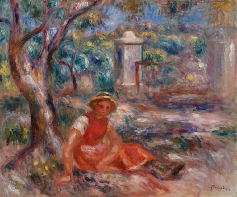 Girl at the Foot of a Tree (Fillette au pied d'un arbre),Dívka u paty stromu,Pierre-Auguste Renoir,Olejomalba