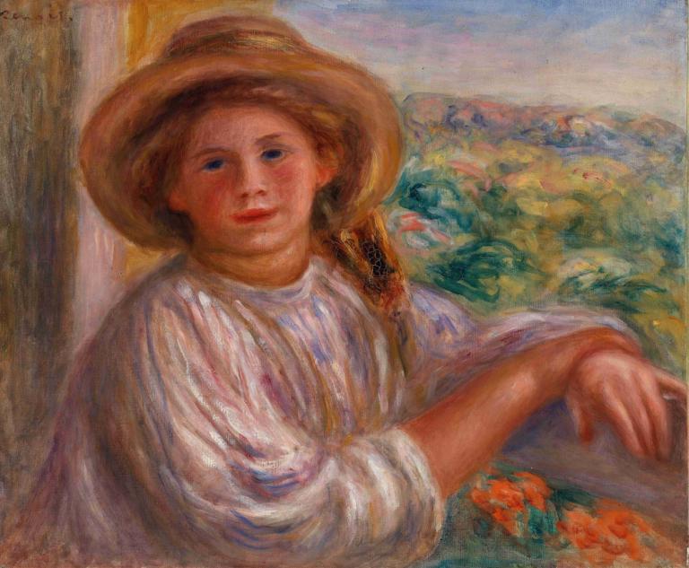 Girl on a Balcony, Cagnes (Jeune femme au balcon, Cagnes),Dívka na balkóně, Cagnes,Pierre-Auguste Renoir