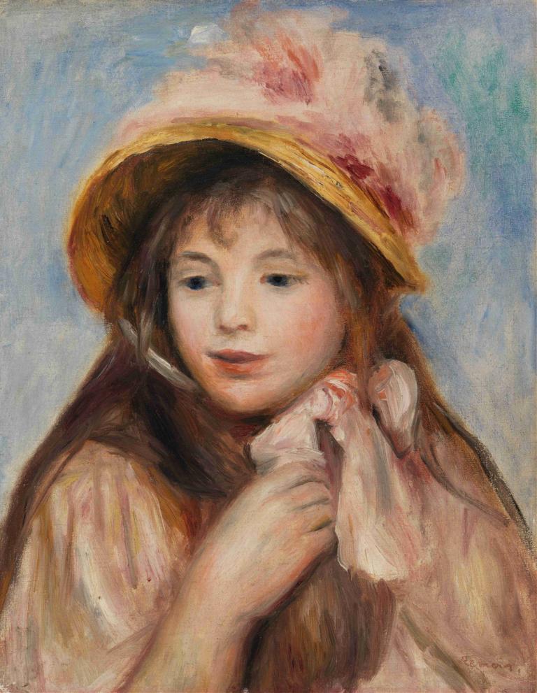 Girl with Pink Bonnet (Jeune fille au chapeau rose),Dívka s růžovou čepicí,Pierre-Auguste Renoir,Olejomalba