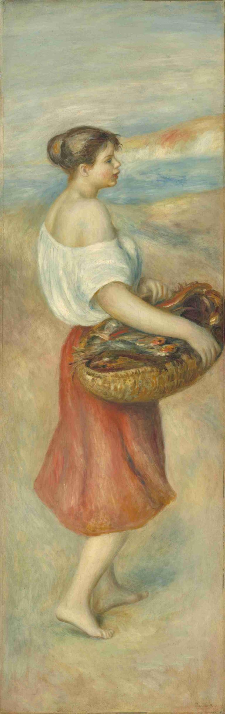 Girl with a Basket of Fish,Dívka s košíkem ryb,Pierre-Auguste Renoir,Olejomalba,Olejomalba, 1 dívka, sólo