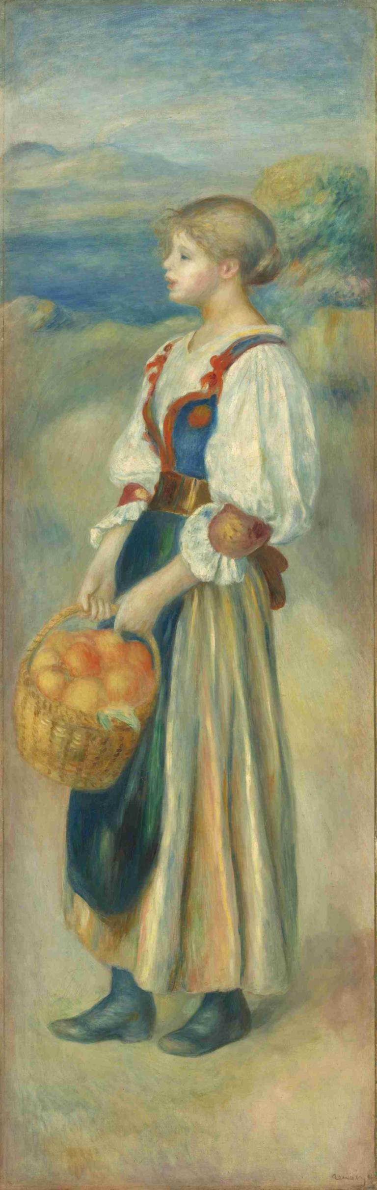 Girl with a Basket of Oranges,Dívka s košíkem pomerančů,Pierre-Auguste Renoir,Olejomalba,Olejomalba, 1 dívka