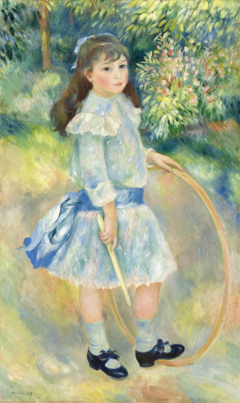 Girl with a Hoop,Dívka s obručí,Pierre-Auguste Renoir,Olejomalba,Olejomalba, 1 dívka, sólo, hnědé vlasy