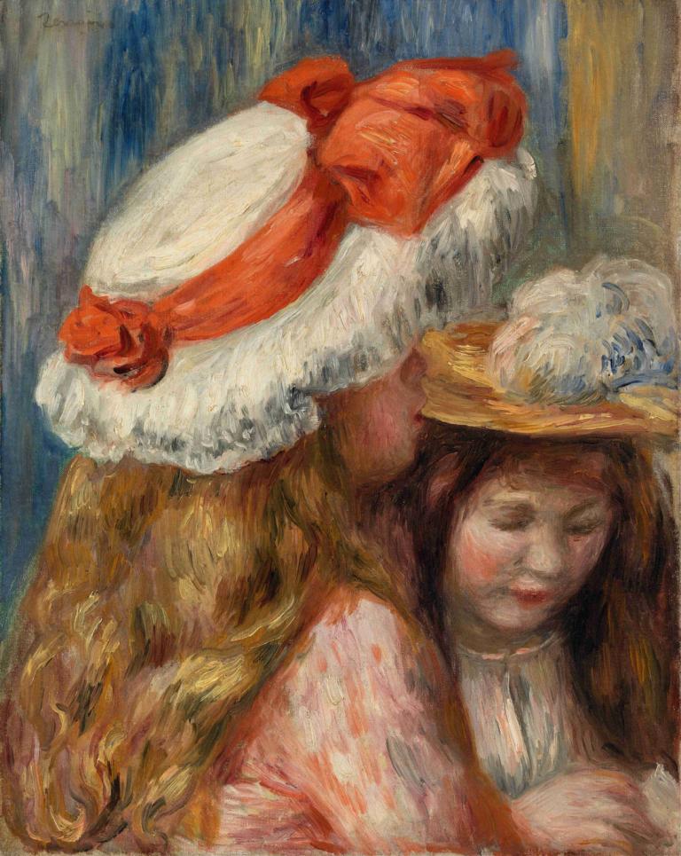 Girls with Hats (Jeunes filles aux chapeaux),Dívky s klobouky,Pierre-Auguste Renoir,Olejomalba,Olejomalba