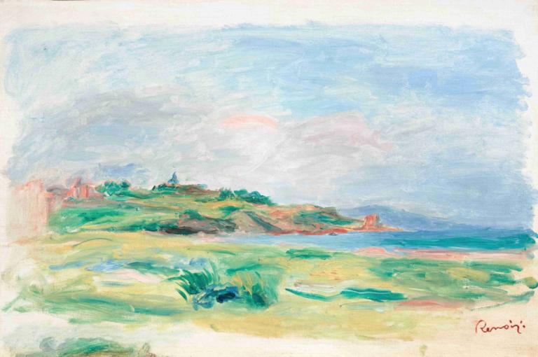 Golfe, mer, falaises vertes,Golf, zee, groene kliffen,Pierre-Auguste Renoir,Olieverf,Olieverf, buitenshuis