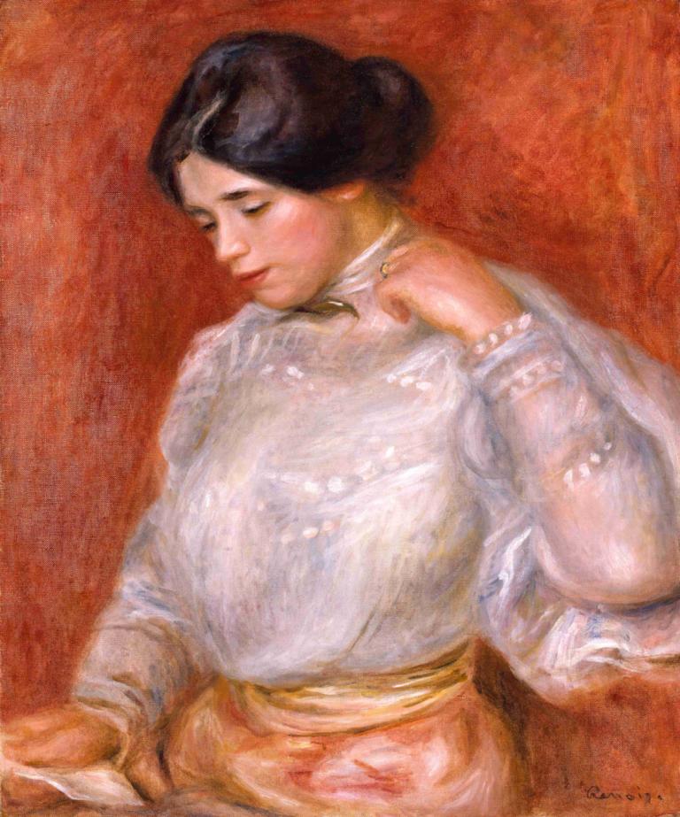 Graziella,Pierre-Auguste Renoir,Oliemaleri,Oliemaleri, 1 pige, solo, realistisk, sort hår, kunstparodi