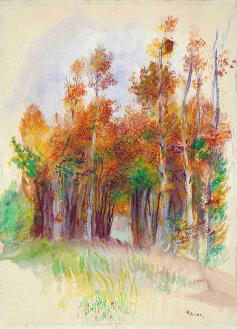 Grove of Trees,Bomenbos,Pierre-Auguste Renoir,Olieverf,Olieverf, geen mensen, boom, buitenshuis, landschap