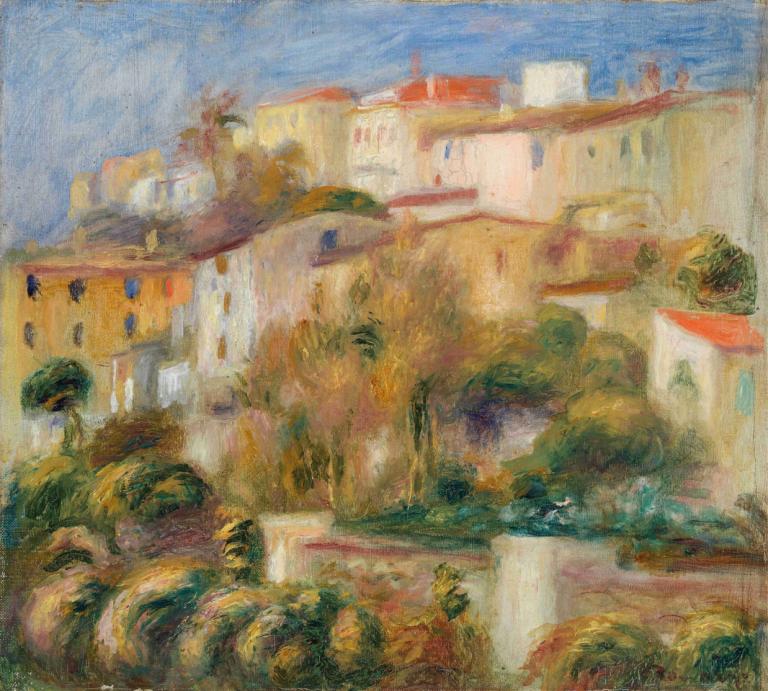 Houses on a Hill (Groupe de maisons sur un coteau),Domy na kopci,Pierre-Auguste Renoir,Olejomalba,Olejomalba