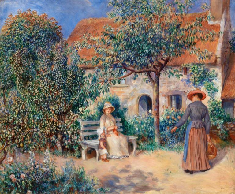 In Brittany (En Bretagne),V Bretani,Pierre-Auguste Renoir,Olejomalba,Olejomalba, venku, strom, čepice, Dům