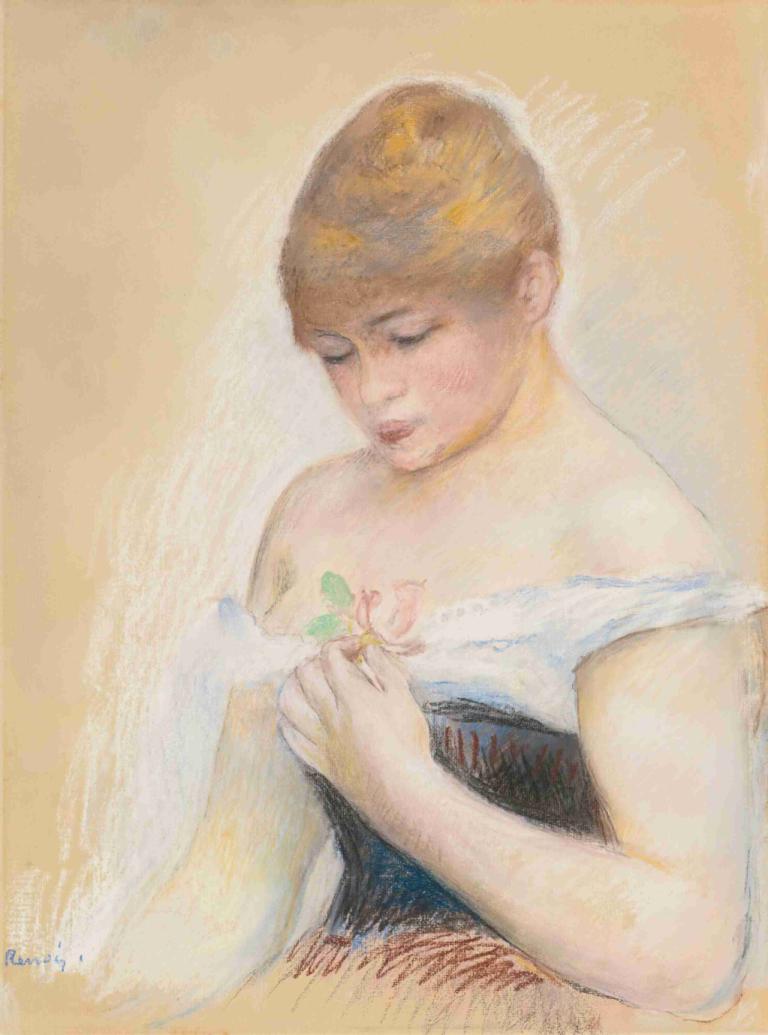 Jeune Femme Tenant Une Fleur (Portrait De Jeanne Samary),Pierre-Auguste Renoir,Peinture à l'huile