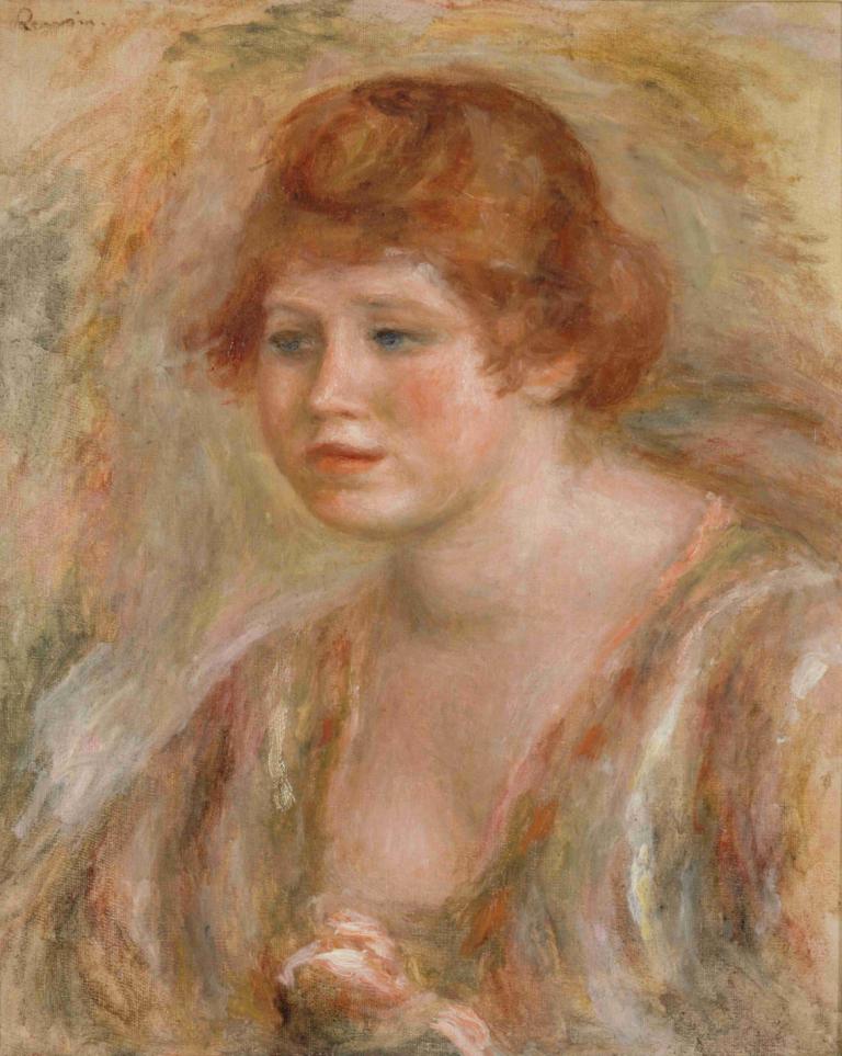 Jeune femme à la rose,Pierre-Auguste Renoir,Peinture à l'huile,Peinture à l'huile, 1fille, solo