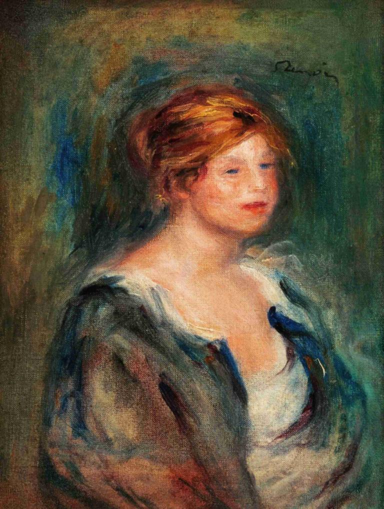 Jeune fille en bleu (Tête de femme blonde),Pierre-Auguste Renoir,Peinture à l'huile,Peinture à l'huile