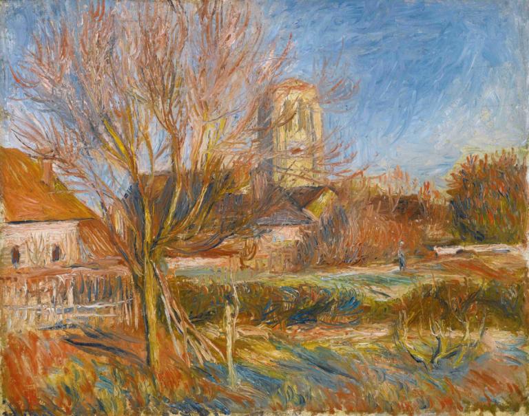 L'église À Essoyes,Pierre-Auguste Renoir,Peinture à l'huile,Peinture à l'huile, arbre, paysage, en plein air